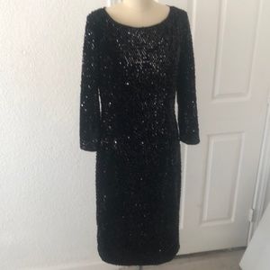 Black Long Sleeve Sequin Velvet Dress